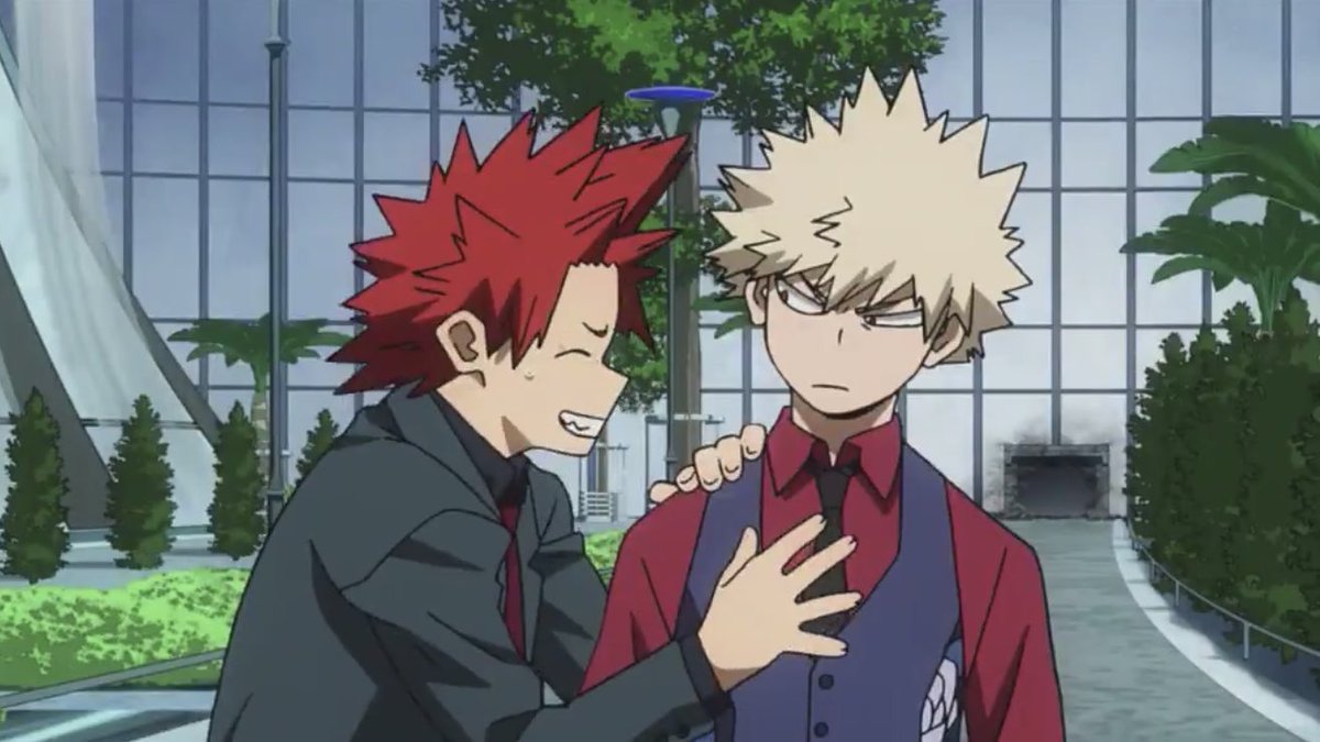 kirishima touching bakugous chest