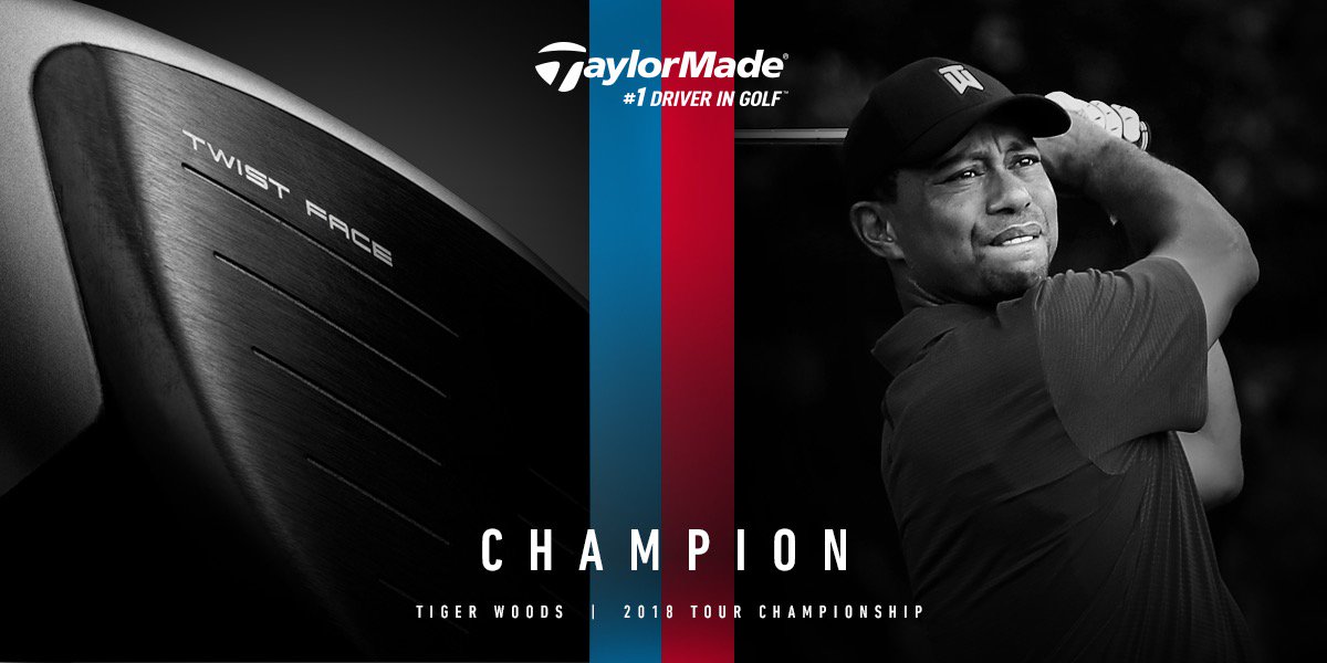TaylorMadeTour's tweet image. Champion — Tiger Woods | 2018 #TOURChampionship | East Lake Golf Club. #TwistFace #M3driver #1DriverinGolf