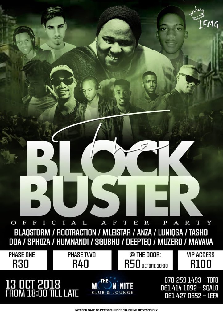 anathinjadayi's tweet photo. #PETwitter 🚨🚨🚨
13th of October is gonna be lit at Moon Nite Club & Lounge 🕺🏾🕺🏾
Do not miss out 🔥 senza imovie 🎞
#TheBlockBuster 🎥 yeny’ileyvel!
#IFMG iphakathi nayo
DM for tickets or hit me up on 0824662001 https://t.co/wZH4NGcfX6