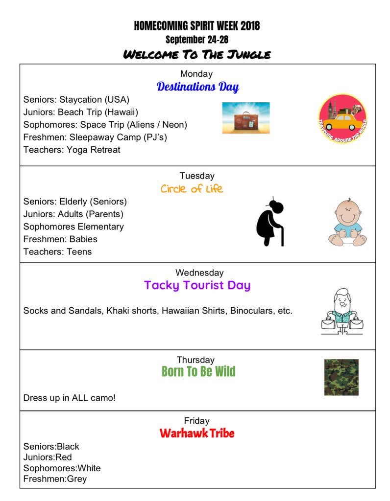SPIRIT WEEK STARTS TOMORROW 🚨🚨🚨🚨🚨🚨🚨🚨🚨🚨🚨🚨
MAKE SURE TO GO ALL OUT WARHAWKS!!!!! 
#WelcomeToTheJungle 🐯🌿🌈🦁
