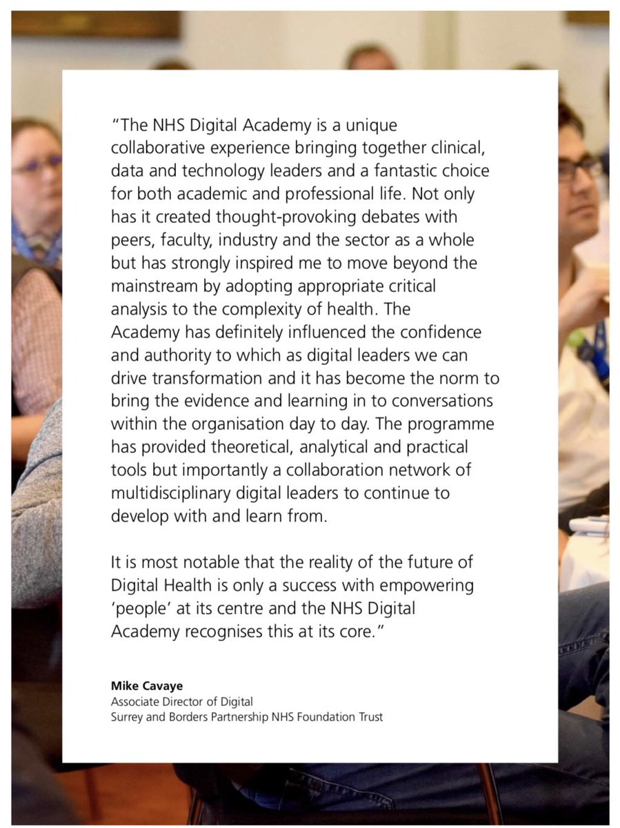 In case you need a nicely worded recommendation to get you to apply for @NHSDigAcademy #peoplebeforetechnology #leaderswanted #digitalhealth #futureofhealth