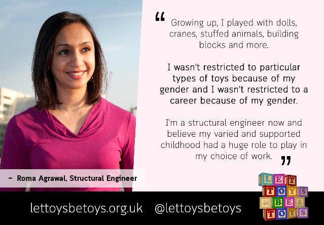 LetToysBeToys's tweet photo. “Growing up, I played with dolls, cranes, stuffed animals, building blocks and more...
I’m a structural engineer now &amp; believe my varied and supported childhood had a huge role to play in my choice of work” @RomaTheEngineer #LetToysBeToys #LetBooksBeBooks https://t.co/xYB3WEcILr