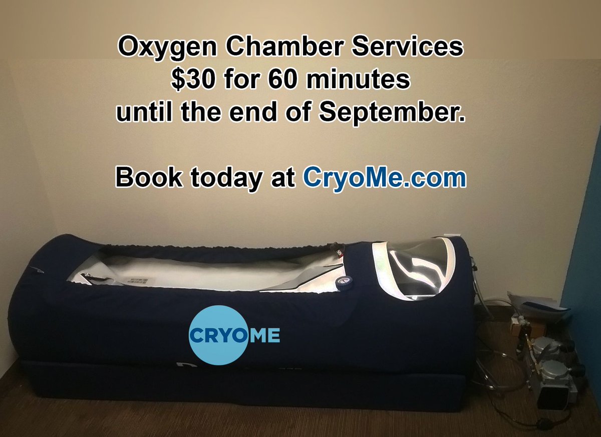 Come in now to try out the oxygen chamber for just $30. 
That is a $70 savings!  
Call (916) 955-8418 to schedule. 
Remember to  like our page and posts to see more of our deals. 
#oxygenchamber #hyperbaricoxygenchamber #oxygentherapy #hyperbaricoxygentherapy #cryome.