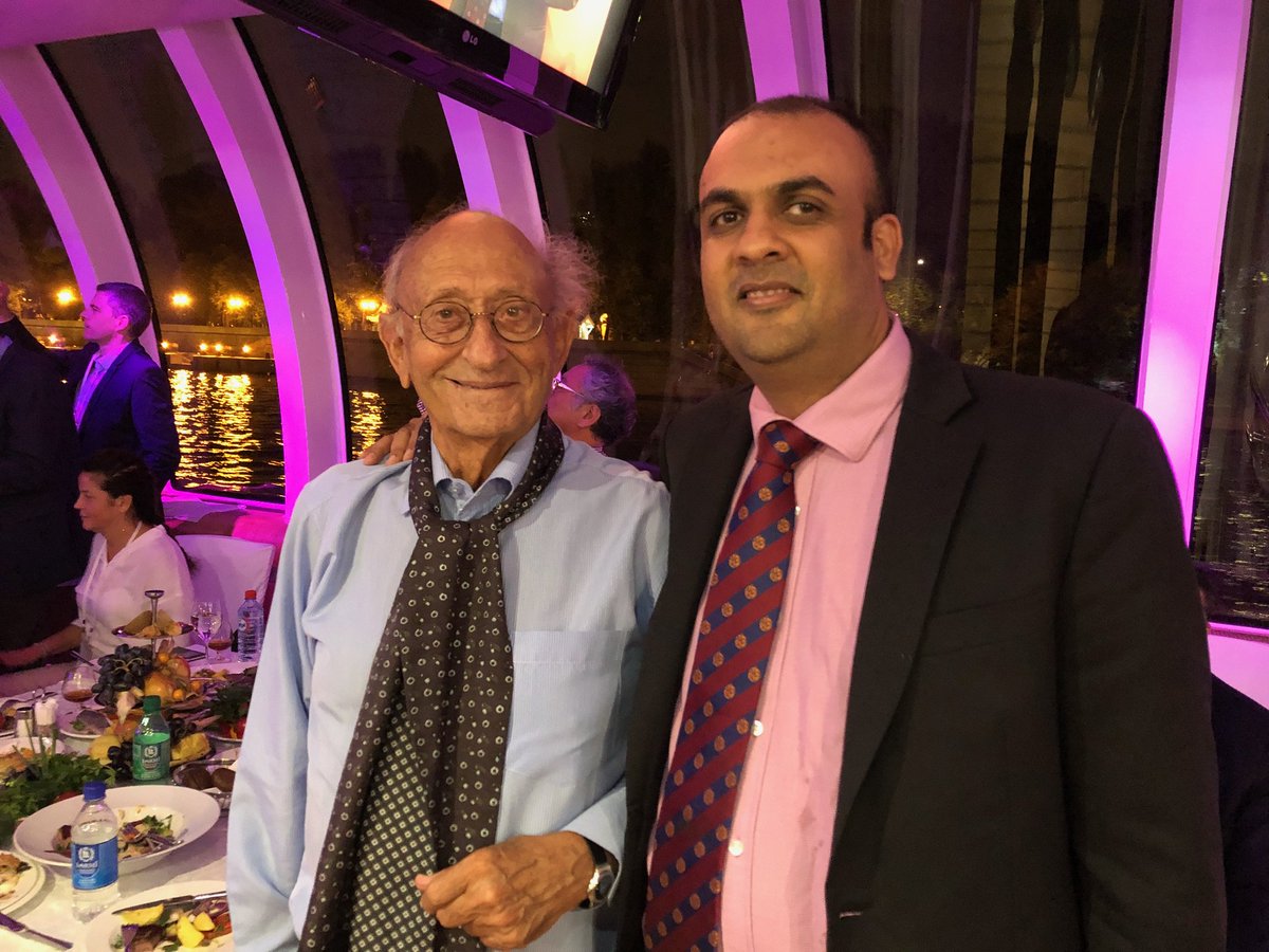 BoradLab's tweet photo. @MiteshBorad from @BoradLab with hepatobiliary legend Dr. Henri Bismuth from France - renowned for Bismuth-Corlette classification of #Cholangiocarcinoma and split liver transplant among many other achievements. https://t.co/aBY54a7Fzt