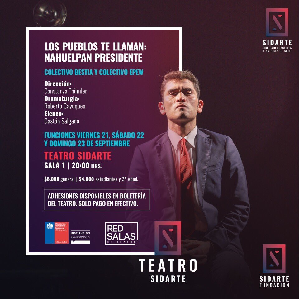 TeatroSidarte's tweet photo. 🚨Atención 🚨
Hoy domingo es la última función de “Los pueblos te llaman: Nahuelpan Presidente”. 😱

Hace 20 años era imposible pensar en un presidente afroamericano en Estados Unidos o en Chile una presidenta mujer. ¿Es inverosímil pensar en un Presidente mapuche? https://t.co/1Pdj2b9kuR