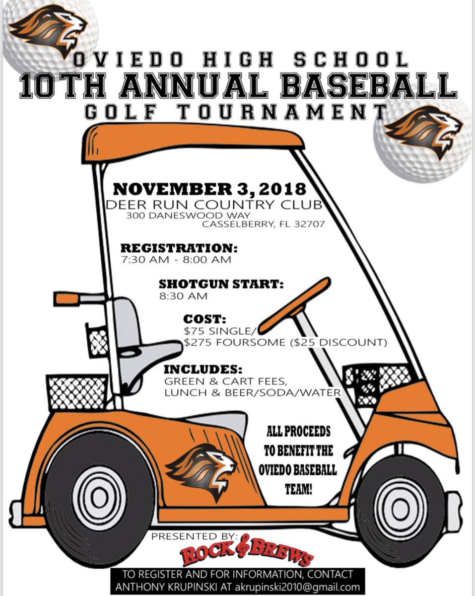 OviedoBoosters's tweet photo. 10th Annual Lions Baseball Golf Tournament!! Support our Lions Baseball team playing, donating or sponsorship!! @oviedo_baseball @OviedoAthletics #GOLIONS https://t.co/nPgVlWEoS0