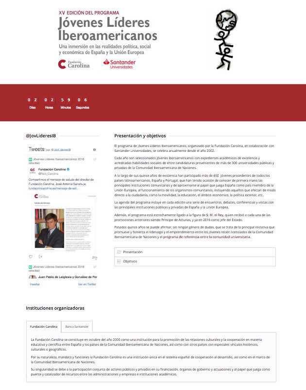 JovLideresIB's tweet photo. Toda la información sobre la XV edición del programa Jóvenes Líderes Iberoamericanos, organizada por Fundación Carolina en colaboración con @bancosantander, a través de Santander Universidades. Más información: https://t.co/SKapRhurpl
Síguelo en @JovLideresIB #JLI2018 https://t.co/v03yftmM1G