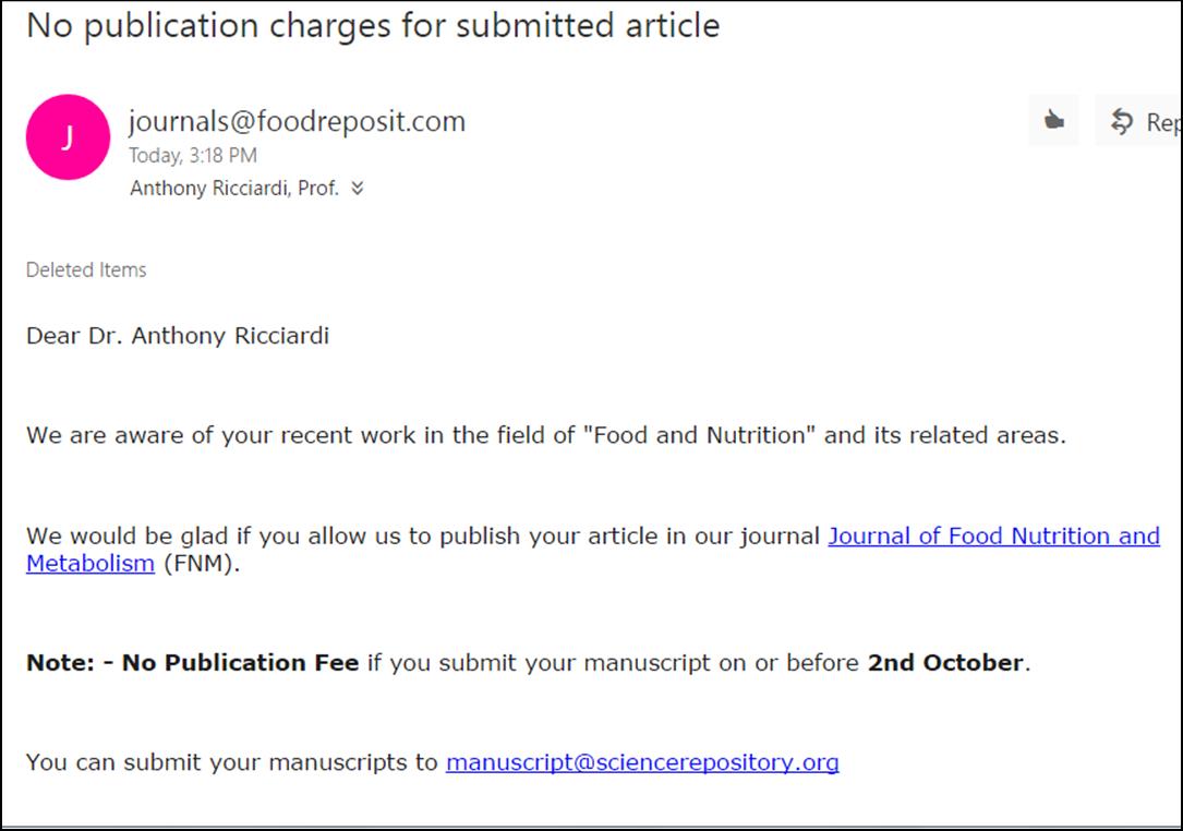 EcoInvasions's tweet image. This journal rep claims to be aware of my recent work in "food and nutrition". Even I was unaware of this work, unless they're referring to an informal experiment I conducted yesterday by cooking a mix of scrambled eggs &amp;amp; pineapple for breakfast. #fakejournal #predatorypublisher