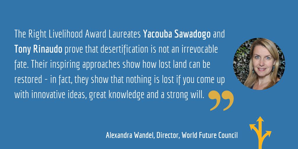 Good_Policies's tweet photo. BIG congratulations to the #desertification heroes who were awarded the #AlternativeNobelPrize today! 👏👏 Inspiring approaches from Burkina Faso and Australia to restore degraded land in Africa and beyond! @rlafoundation @rinaudo_tony #RightLivelihoodAward https://t.co/t9Rzk38xIA