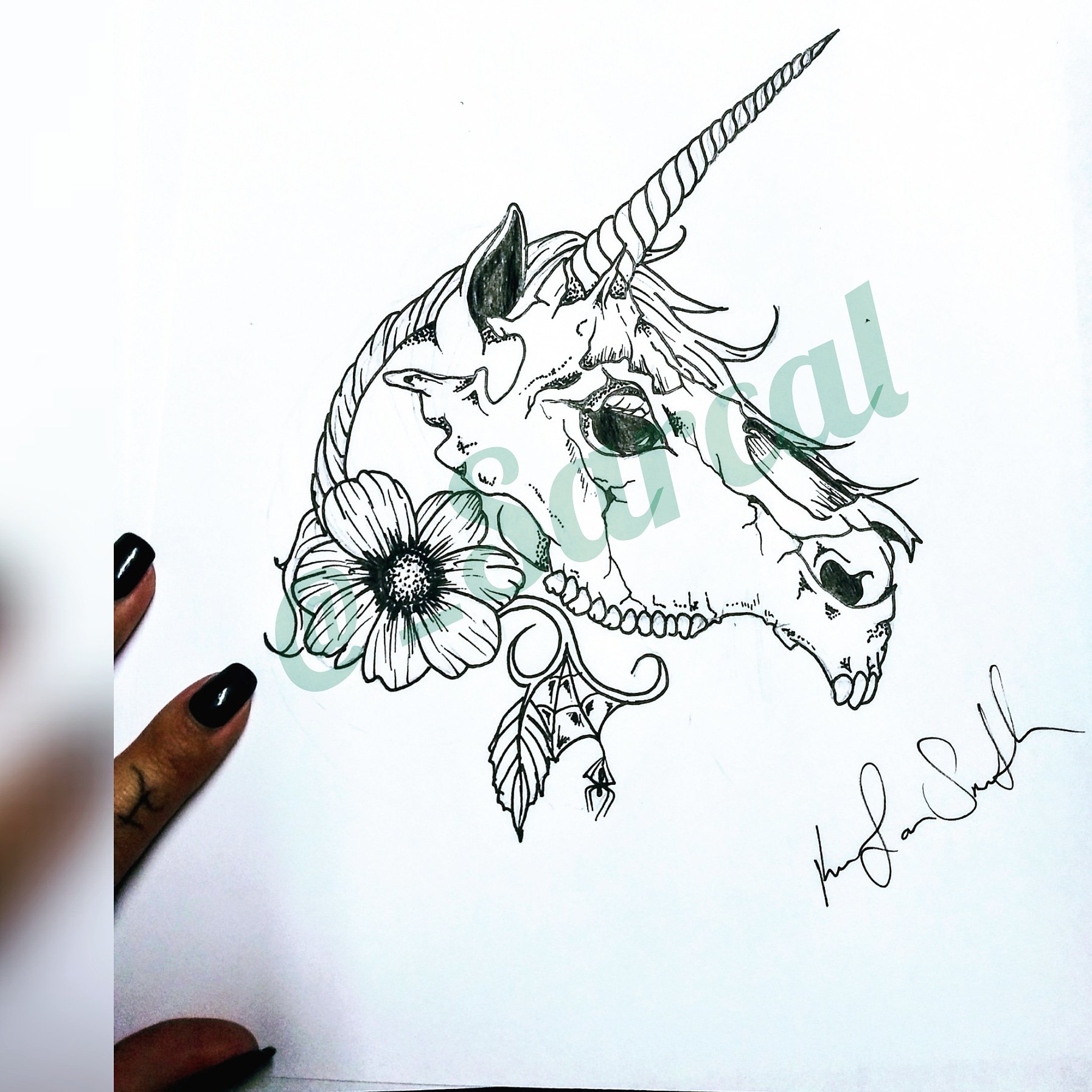 Unicorn Tattoo Hand Drawing On Paper Stock Illustration 190288517 |  Shutterstock