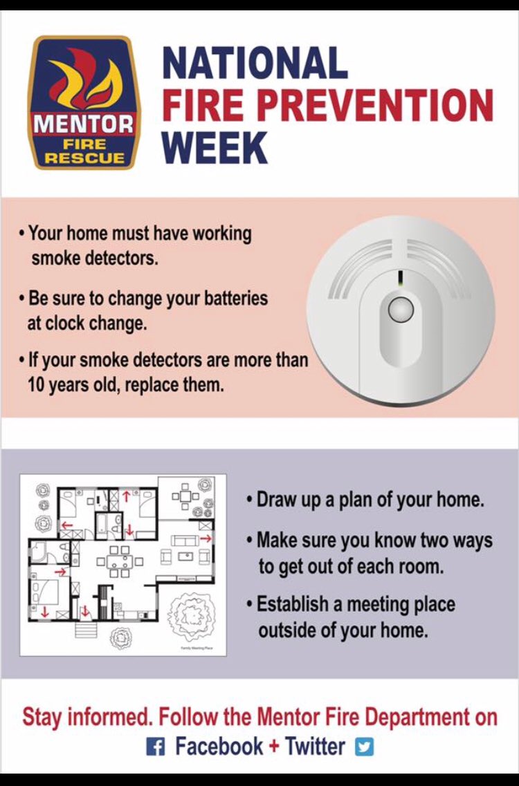 MentorFire's tweet photo. Hello friends,

October 8-12th is fire prevention week, it’s NATIONAL FIRE PREVENTION WEEK!

Please discuss fire safety with everyone in your family and take the time to make your home safer from the dangers of fire.

#smokedetectorssavelives

#know2waysout https://t.co/eUofaAmfYp