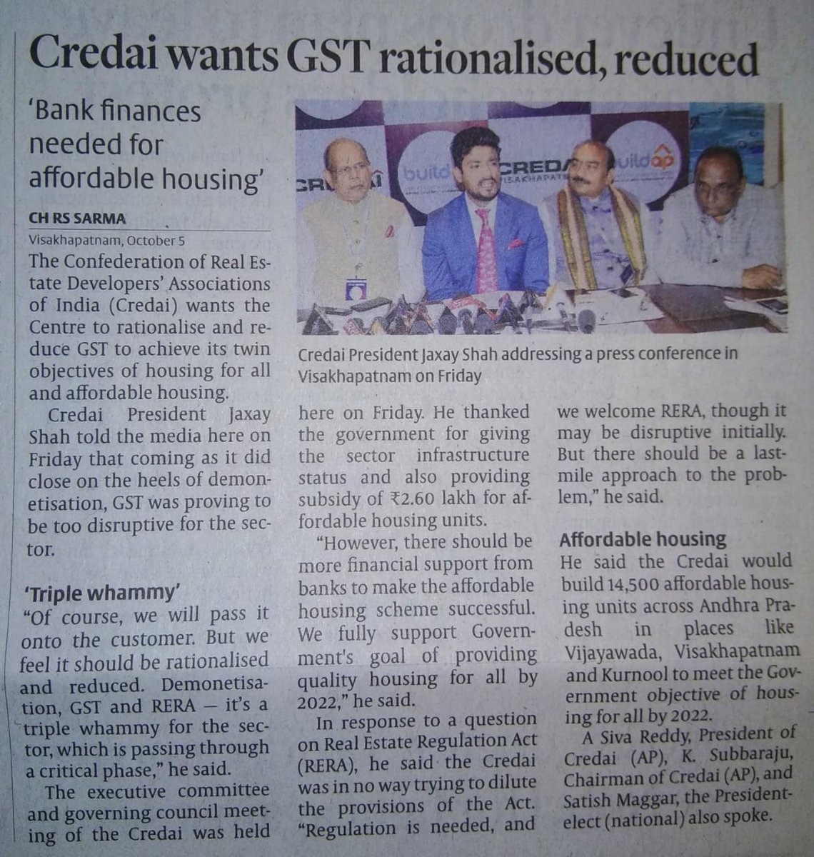 credaichennai's tweet image. CREDAI urges the centre to rationalize and reduce GST. Demonetization, GST and RERA were infact a triple whammy that hit the real estate sector. CREDAI also requests the bank to lend more financial support to make the affordable housing scheme a success. #CREDAI #GST #RERA