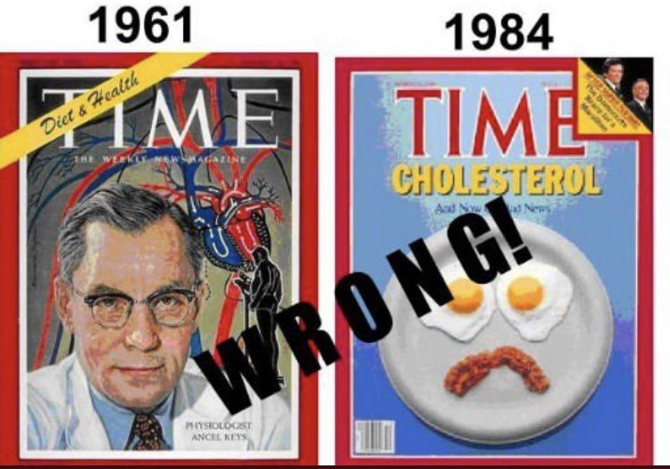 1961 -Ancel Keys hits the cover of TIME magazine demonizing animal fat

1977 - Dietary Goals for Americans tell us to eat a low-fat diet

2015 - myself &amp; <a href="/zoeharcombe/">Dr Zoe Harcombe, PhD</a> publish the first meta-analysis showing that there was NEVER any evidence to support this openheart.bmj.com/content/openhr…