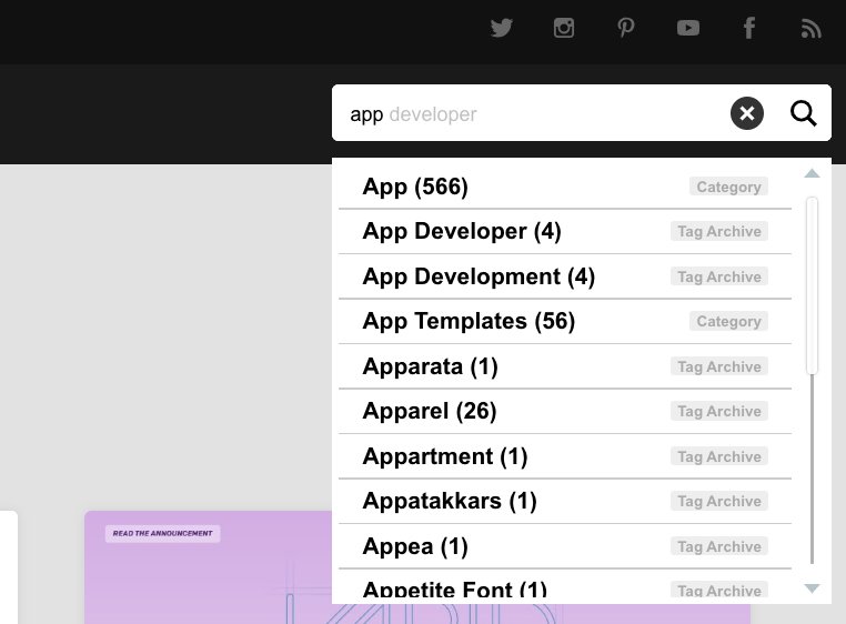 One Page Love website predictive search