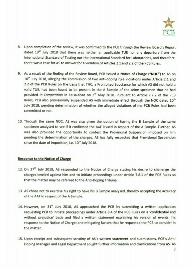 News99P's tweet photo. PCB has issued the detailed verdict of Ahmad Shahzad's doping test case, signed by Chairman PCB Ehsan Mani. Ahmad Shahzad banned from 10th July for 4 months as punishment due to positive dope test. (1/2)
@TheRealPCB #DetailedVerdict @iamAhmadshahzad #DopeTest #Case https://t.co/jPGDOeucNI