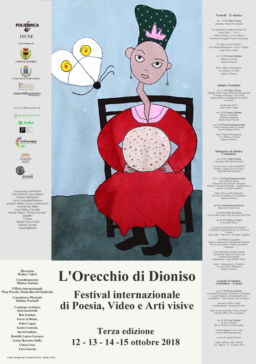 Matteo_Zattoni's tweet photo. Dal 12 al 15 ottobre Festival internazionale di poesia, video e arti visive "L'Orecchio di Dioniso" nelle città di Forlì, Cesenatico, Bertinoro e Cesena! #poetry #poetryfestival #poetrycommunity #poesia #forlì #forli #aforlìnonsifamainulla #videoart #videopoetry https://t.co/K1JZDHeUGt