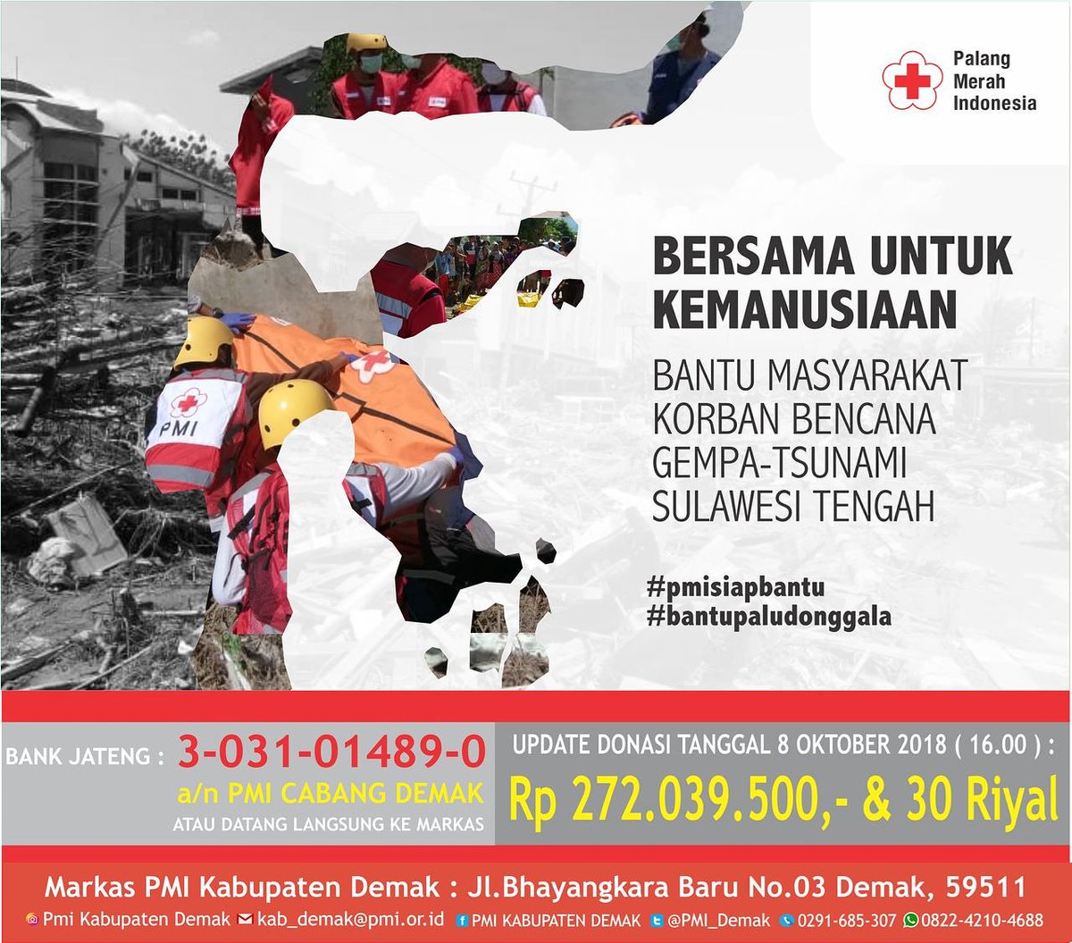 PMI_Demak's tweet photo. Update hasil donasi peduli Palu-Donggala Sulteng PMI Kabupaten Demak per 8 Oktober 2018 pukul 16.00 WIB.
.
.
.
.
#pmikabupatendemak #pmidemak #demak2018 #galeripmi #diarypmi #humanityaction #prayforpaluanddonggala #prayforsulawesitengah https://t.co/3NriXPCRN2