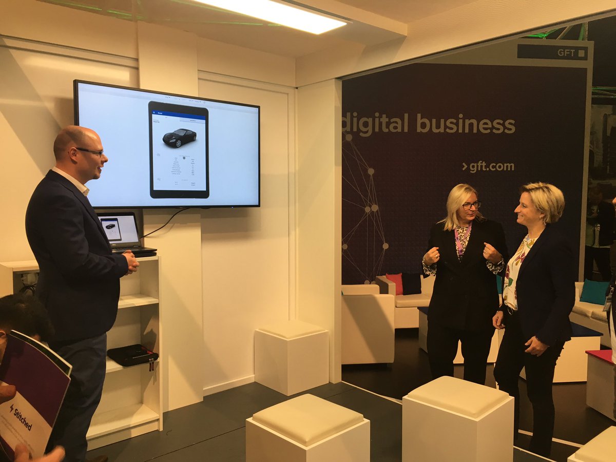gft_pl's tweet image. #GFTexperts Wojtek Dobrowolski &amp;amp; Piotr Kliński present our capabilities in #IoT, Public #Cloud and #Blockchain - among the audience: Marika Lulay, CEO @gft_en and Nicole Hoffmeister-Kraut @WM_BW, Minister of economics of Baden-Württemberg @CODE_n
