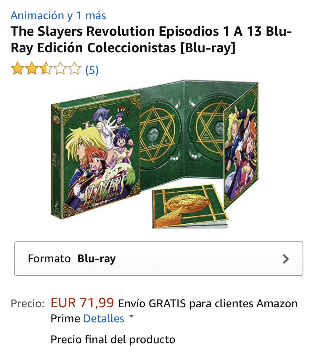 SlayersRevival's tweet photo. Como parece que @SelectaVision no gana lo suficiente vendiendo 13 episodios a 68€, lo sube a 72€ en Amazon... https://t.co/XwUeYcKKtX
