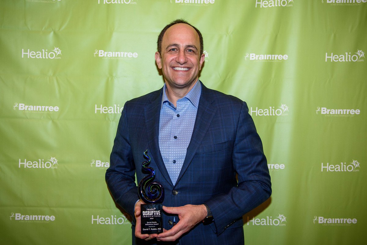HealioGastro's tweet photo. We want to congratulate @IBDMD for winning the Social Media Influencer Award last night during our Disruptive Innovators Reception at #ACG2018. @EdwardLoftus2 on Dr. Rubin: "He wields the power of the tweet for better patient care and education of his fellow gastroenterologist." https://t.co/18VVY3IBql