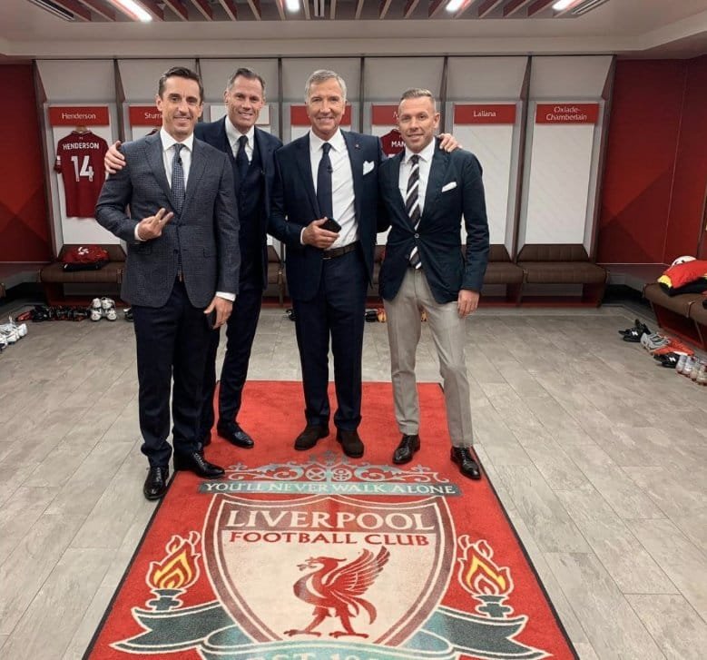 SI_FootballClub's tweet photo. Gary Neville loved being back at Anfield.. 😁 https://t.co/YfH8XKCBsz