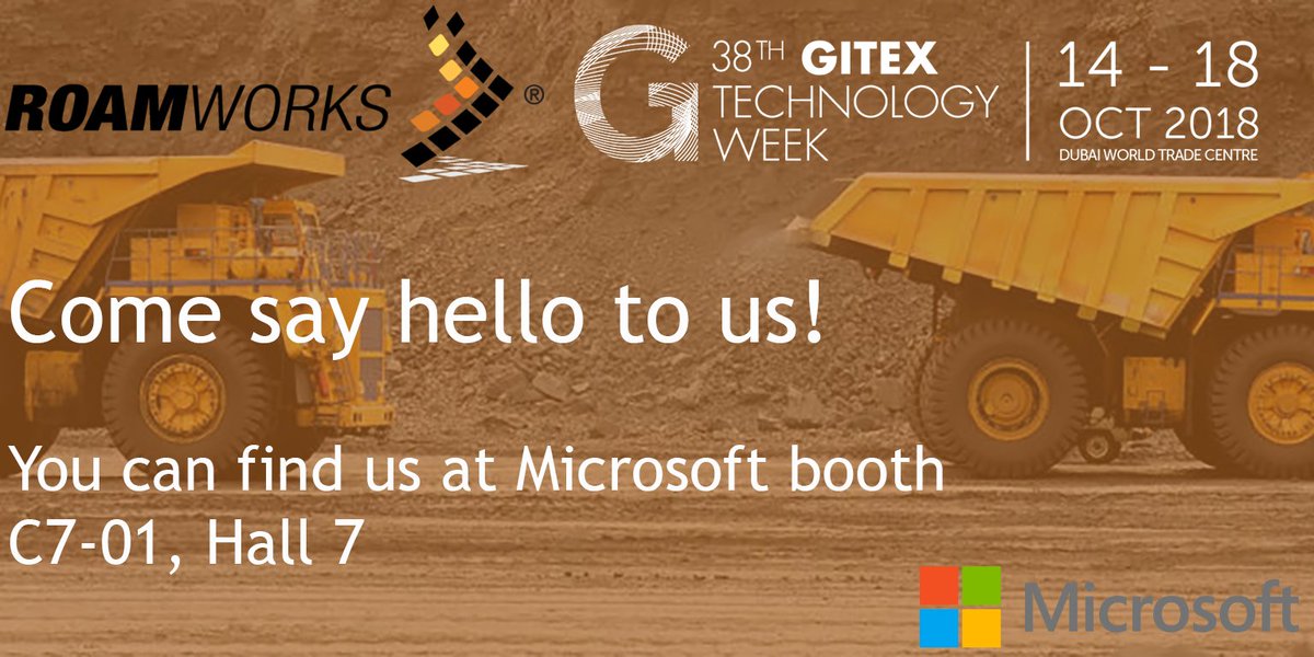 ROAMWORKS's tweet photo. Looking forward to #GITEX2018 with #Microsoft - Come say hello to the #ROAMWORKS team :) #IoT #IoTsolutions https://t.co/qI8GiKwpD4