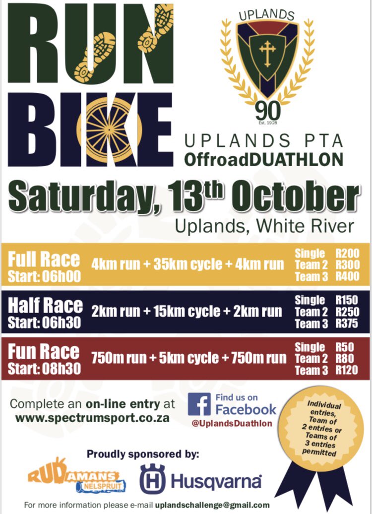 Bellscycling1's tweet photo. Awesome Duathlon coming up on the 13th of October. Contact uplandschallenge@gmail.com for more information. 

#localrace #duathlon #event #uplandschallenge #running #cycling https://t.co/lMpqFtice1