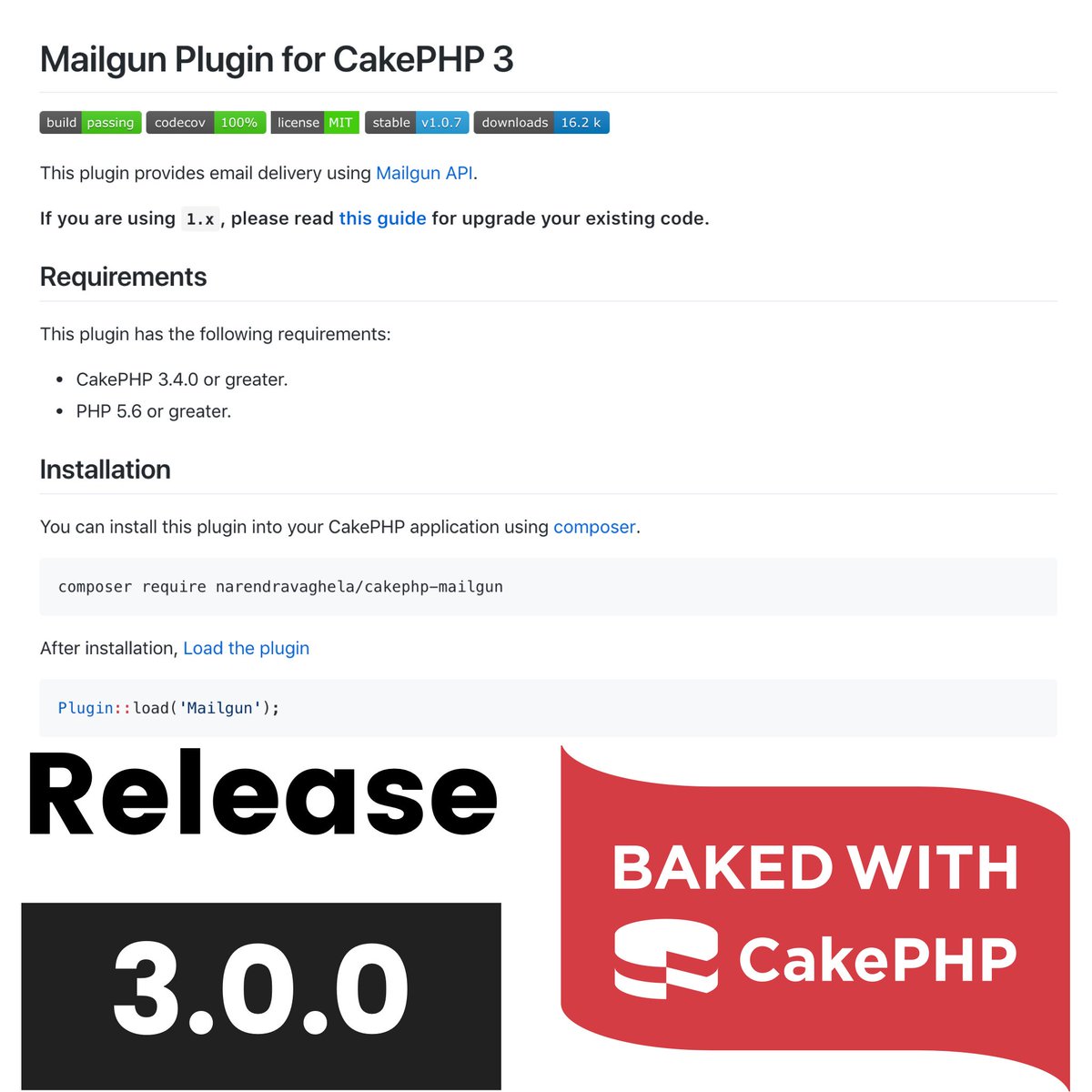 narendravaghela's tweet photo. Happy to announce the Release 3.0.0 of CakePHP Mailgun Plugin. It is a major rewrite of 1.x release. Please read the documentation and upgrade guide for more details.
https://t.co/YuGQMk2QP7
#cakephp #mailgun #email #php #cakephpplugin #opensouce #Hacktoberfest2018 #devlife https://t.co/EDCEMkBeCr