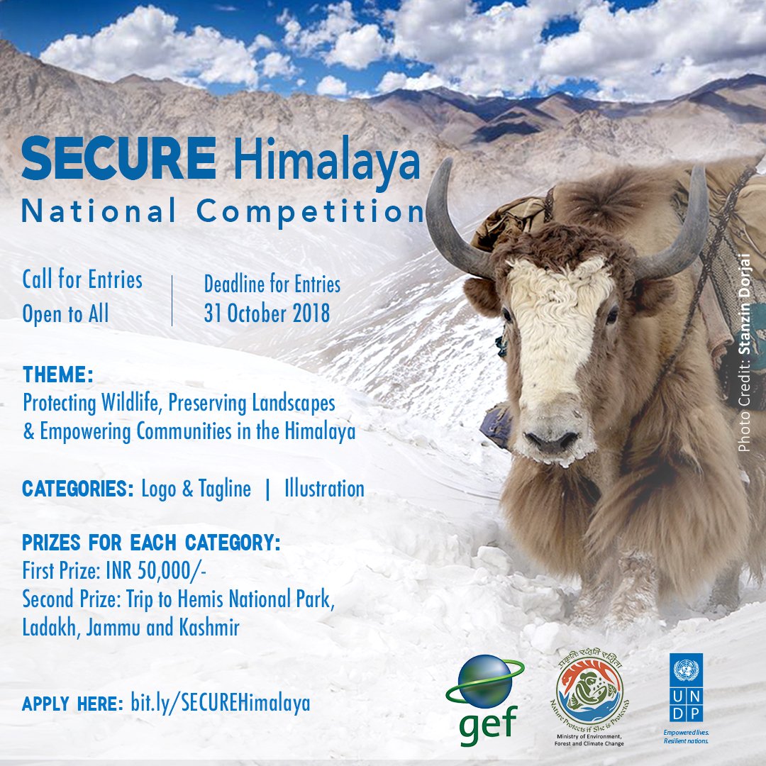 UNDP_India's tweet photo. Contest alert! 🔊

If you're passionate about creative writing 📝 and a budding artist🖌️🎨, enter @moefcc &amp; @UNDP_India's logo, tagline &amp; illustration competition to win a trip to Hemis National Park, #Ladakh, #India!

Apply before 31 October 2018 here: https://t.co/s6M8QZ55by https://t.co/MqyU9oEz3o
