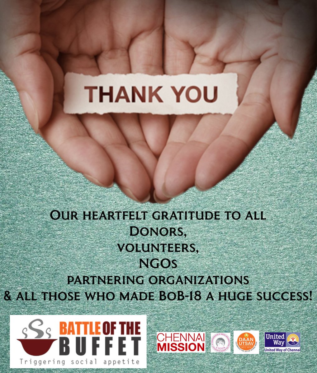 BattleotBuffet's tweet photo. So thankful to each and every single contribution made by volunteers, donors, event managers, NGOs, partnering organizations and every single individual who touched us in various ways to make BoB-18 become bigger and better than last year.

#JoyofGiving https://t.co/f7s9ci93Tg