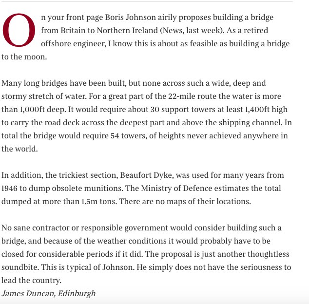 Fantastic forensic demolition of Boris Johnson's bridge to Northern Ireland from one former offshore engineer.