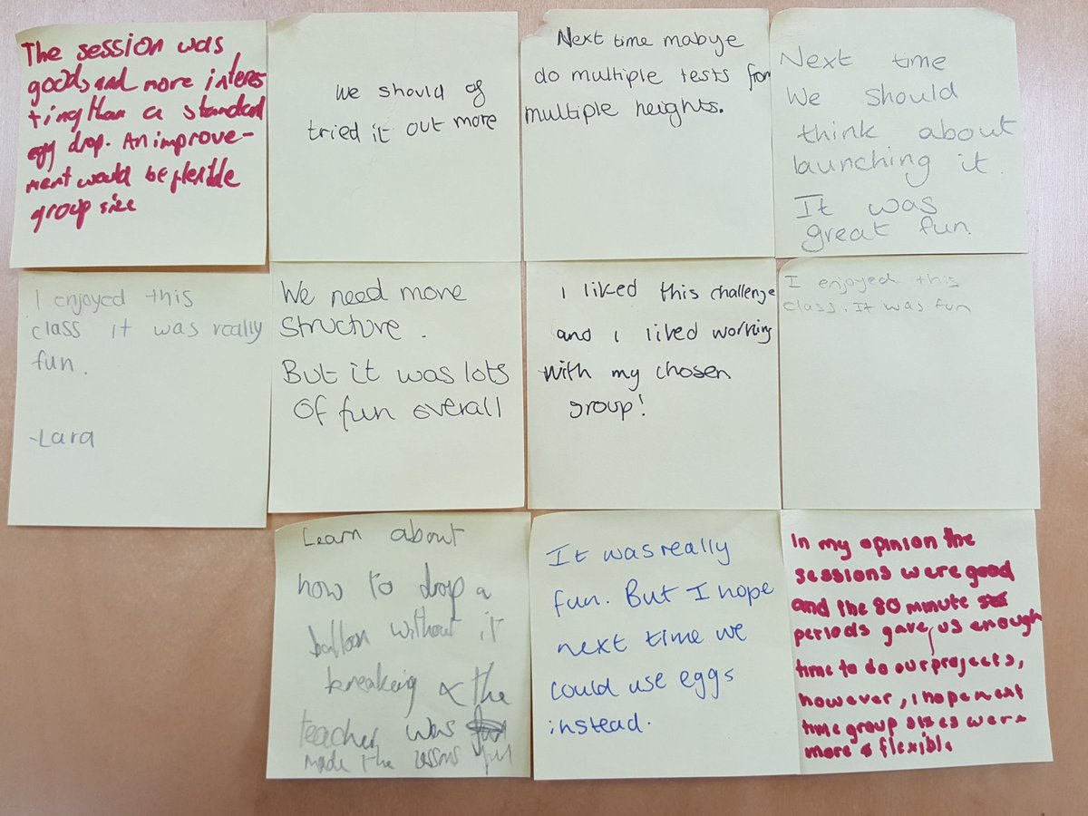 JESS_Innovation's tweet photo. Student feedback from their egg drop project #JESSINNOVATION #STEM #Designthinking @JESSScienceDept @JESSDTDept looks like we are on the right track #JESSFeedback https://t.co/ksXHf5gSyY