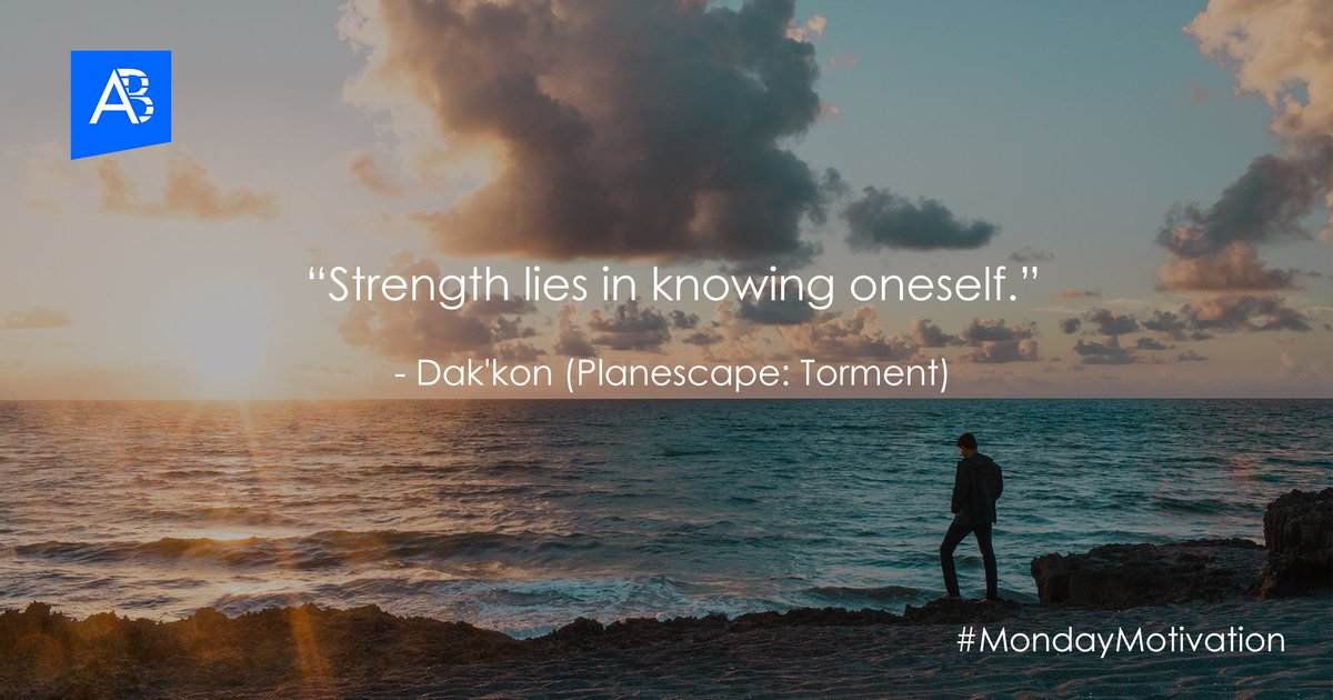 AccelByteInc's tweet photo. Know yourself and accept yourself for who you are. By doing so, you can improve yourself to be a better version of you and turn your weakness into strength.

#AccelByte #MondayMotivation #PlanescapeTorment #videoGameQuote #knowYourself #strengthtraining #personalityDevelopment https://t.co/jXXLbbIFb7
