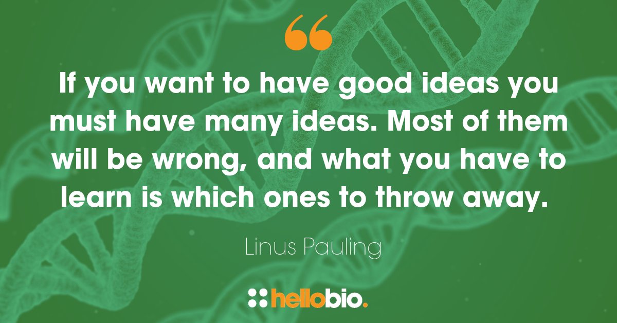 hello_bio's tweet image. "If you want to have good ideas you must have many ideas. Most of them will be wrong, and what you have to learn is which ones to throw away."  —  Linus Pauling

Hat tip to @StuartMaudsley for this one! 

#sciencequote #mondaymotivation