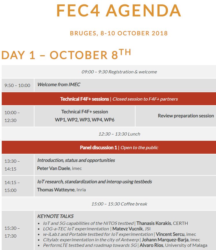 4th #Fed4FIRE+ Engineering Conference #FEC4 starting today!
bit.ly/2Rymb08 #IoT #testbeds #5G #experimentation #research #SDN #NFV #innovation <a href="/Fed4Fire/">Fed4FIRE+</a>