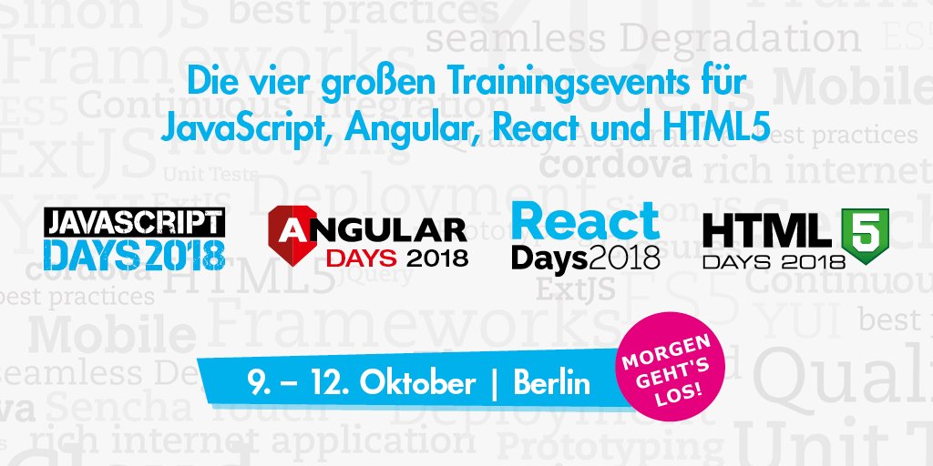 JS_Days's tweet photo. Morgen starten wir in eine neue Runde #JSDays, #AngularDays, #ReactDays &amp; #HTML5Days! 🎉 Wir freuen uns auf spannende Eventtage mit allen Teilnehmern. Kleiner Tipp: Mit unserer Event-App habt ihr den perfekten Begleiter immer dabei >> https://t.co/3vvSkEyhEK Bis bald in Berlin! https://t.co/ktw7y0ICPd