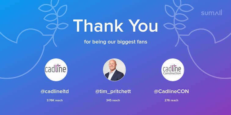 Our biggest fans this week: @cadlineltd, <a href="/tim_pritchett/">tim_pritchett</a>, @CadlineCON. Thank you! via sumall.com/thankyou?utm_s…