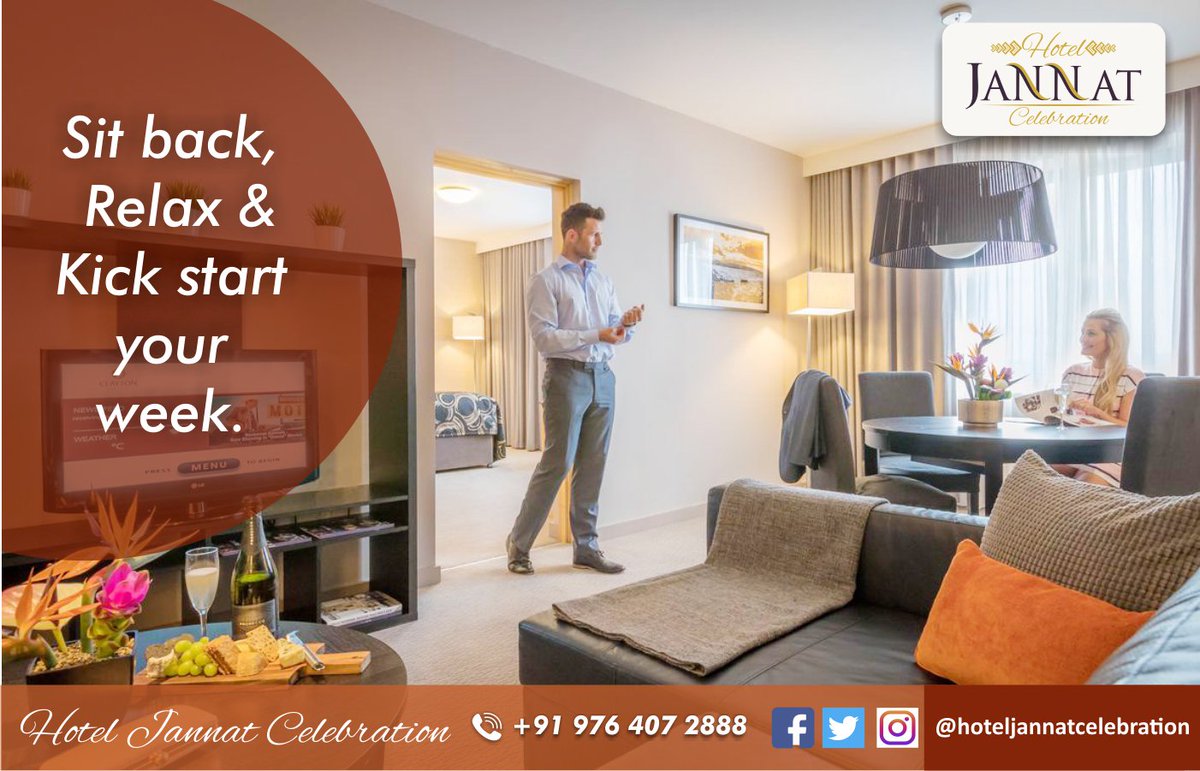 Hotel_Jannat's tweet photo. Sit back, relax and kick start your week.
#HotelJannat #LuxuryHotel #OnlineHotelBooking
Book Your Stay Now - https://t.co/fpSAlBYz78  🏖️
📞 for Booking Call: +91 9764072888 https://t.co/qRyc49eE6U