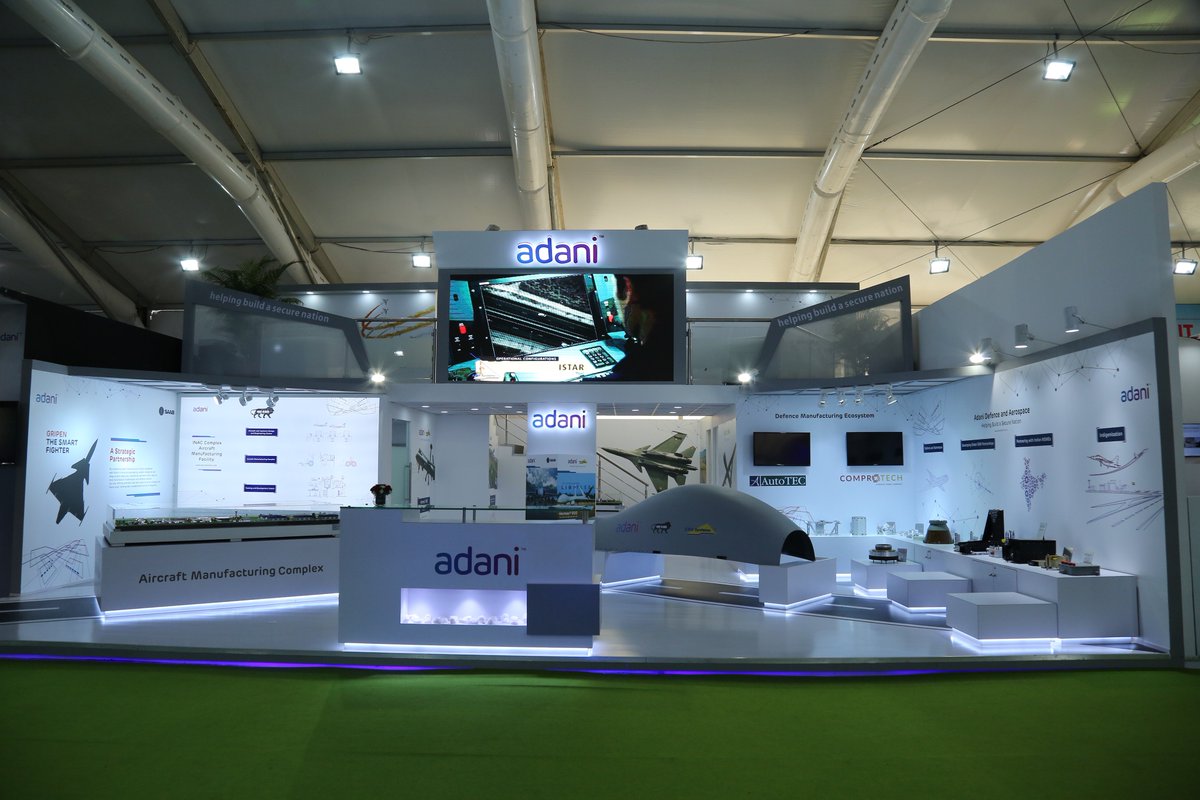 QEDPRODUCT's tweet photo. Brilliantly conceptualised, designed and executed Adani Group Pavilion at DEFEXPO 2018. Focusing on a strategic partnership between SAAB India and the Adani Group, the pavilion saw multiple installations proving India's defence prowess to the world! #goqed #qedevents https://t.co/F7KNG70uAV