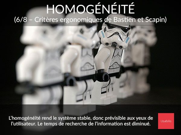 [Critères ergonomiques de Bastien et Scapin] - L’homogénéité rend le système stable, donc prévisible aux yeux de l’utilisateur. Le temps de recherche de l’information est diminué. Le logiciel est plus facile à apprendre... #ux #uxdesign 
buff.ly/2GsXCgb