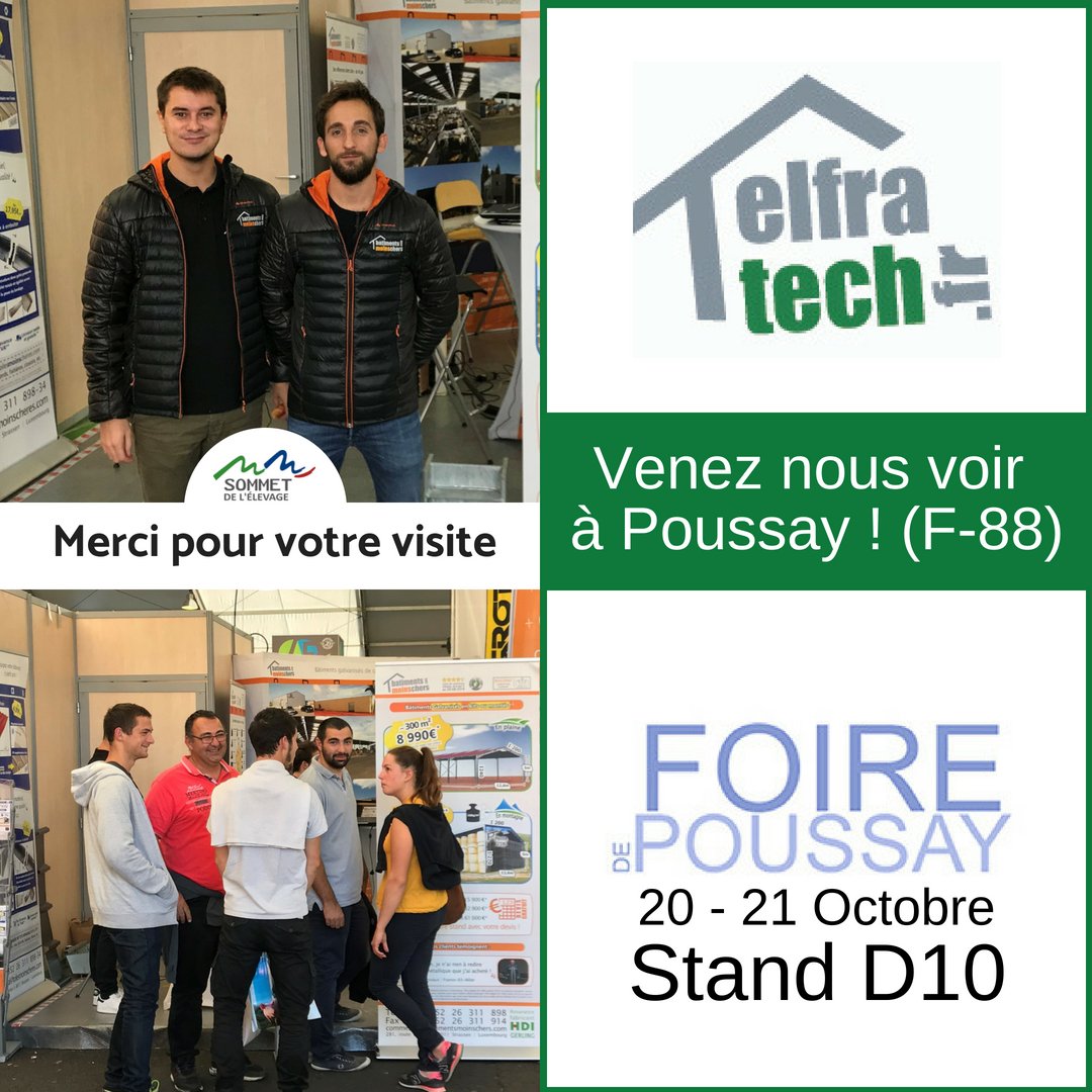 Elfratech's tweet photo. Merci d'être passé nous rencontrer au @SommetElevage ! 
📍Prochain RDV à la Foire de Poussay 20-21/10 à #Poussay (#Vosges) ! 

✅ Profitez de nos #promos à durée limitée : https://t.co/FCe7vDfuyK

#SommetElevage #agricole #agriculture #Bretagne #hangar #ferme
#elevage https://t.co/uYIrdZeiLT