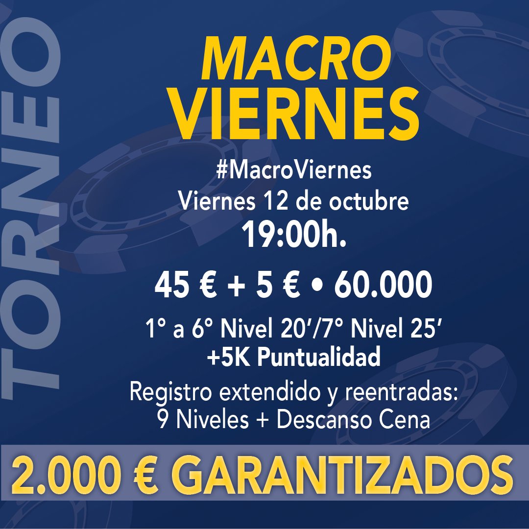 CasinoLaMancha's tweet photo. Octubre ha llegado cargado de torneos a @CasinoLaMancha
Buscando ofrecer grandes estructuras y con garantizado en todos los torneos.
#MacroViernes 12 de Octubre. 2k GTD
#SuperSábado 13 de Octubre. 2k GTD
#EspecialFS Viernes 19 y Sábado 20
5k GTD Viernes 26 y Sábado 27 https://t.co/QCaZejOmAY