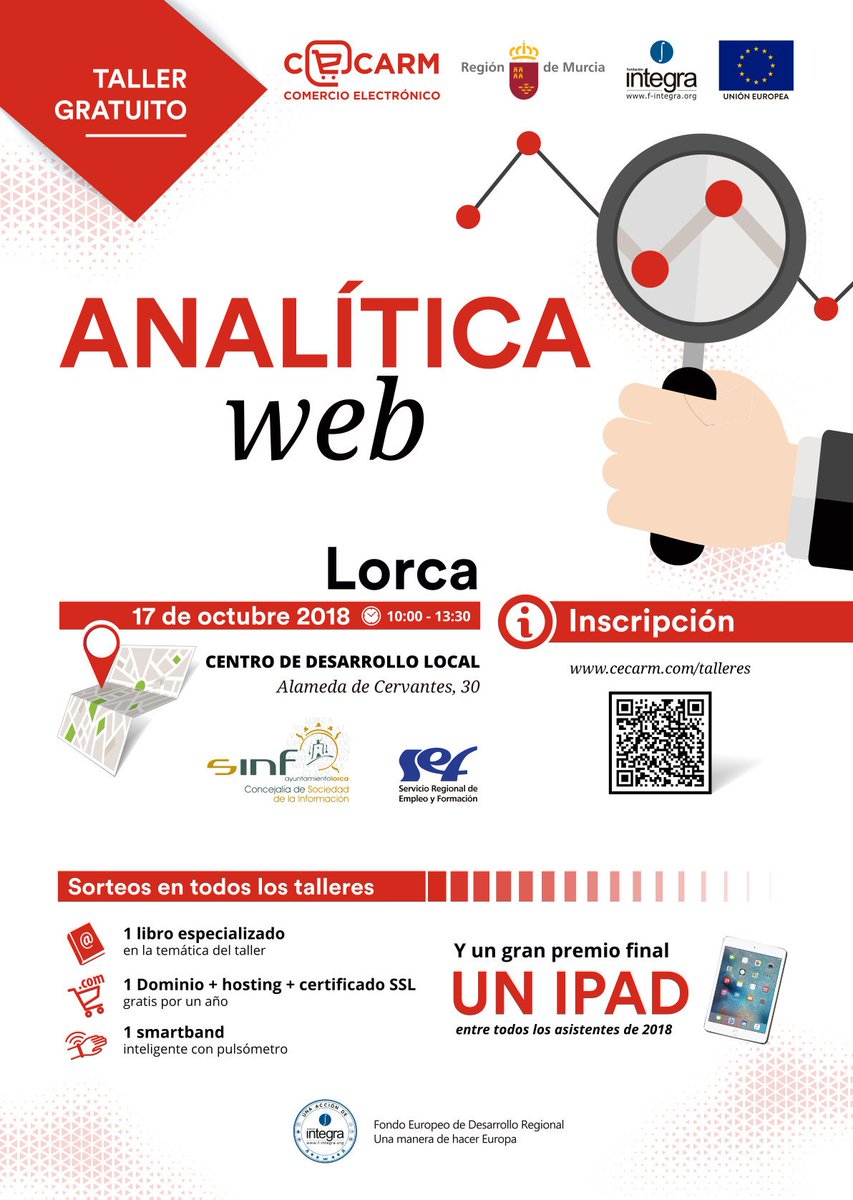 Soc_Info's tweet photo. Taller gratuito: Descubre cómo mejorar tu negocio online con la analítica web. Inscripciones: https://t.co/Vzaf0PHv3V
Lorca, 17 de octubre -10:00 a 13:30 - Centro de Desarrollo Local https://t.co/ZvppfIzoAM