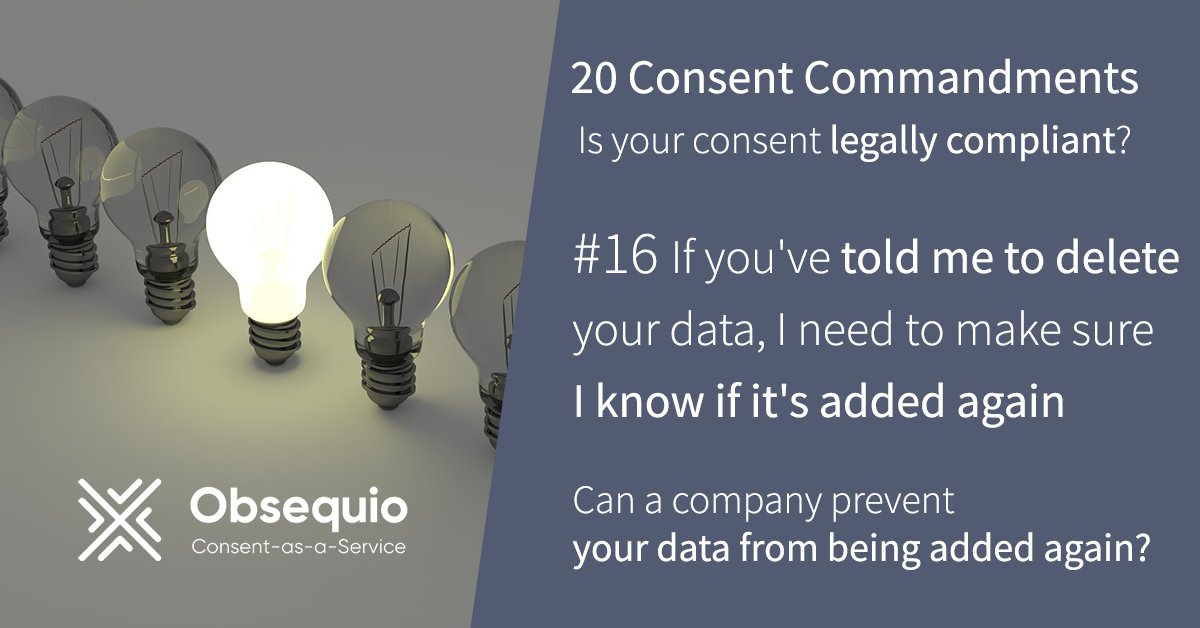 ObsequioConsent's tweet photo. If somebody asks you to delete their data from your #CRM, #emailmarketing suite and everywhere else, how can you be sure nobody will add it again? #GDPRConsent https://t.co/URrXAIelVM https://t.co/JUN9MfXHSI