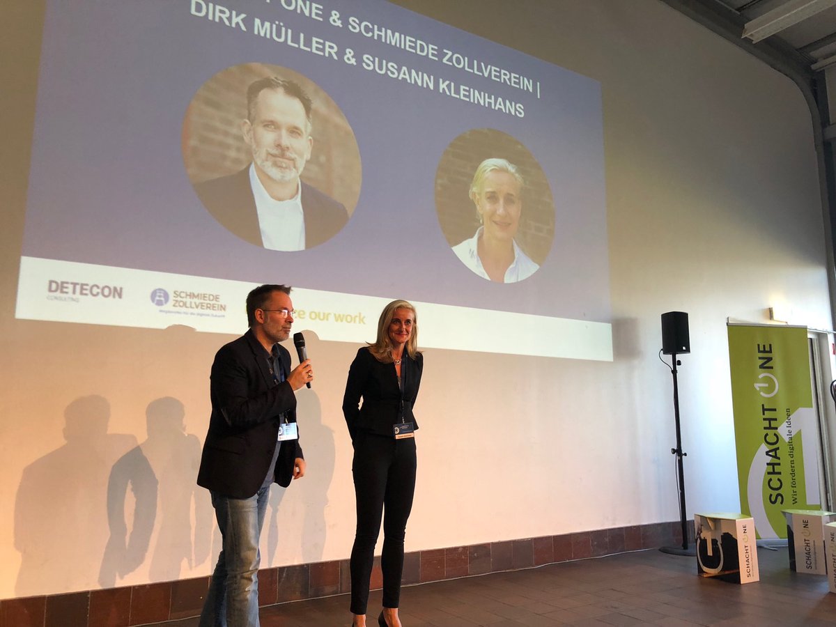 MarcWagner1975's tweet photo. #ExpDialogue - die Hausherren stellen sich vor: „Heute fördern wir hier keine Kohlen mehr, dafür aber neue Ideen.“ Dirk Müller, CEO #SchachtOne zusammen mit Susann Kleinhans, GF @ZOLLVEREIN @detecon https://t.co/kJu2ja08LZ
