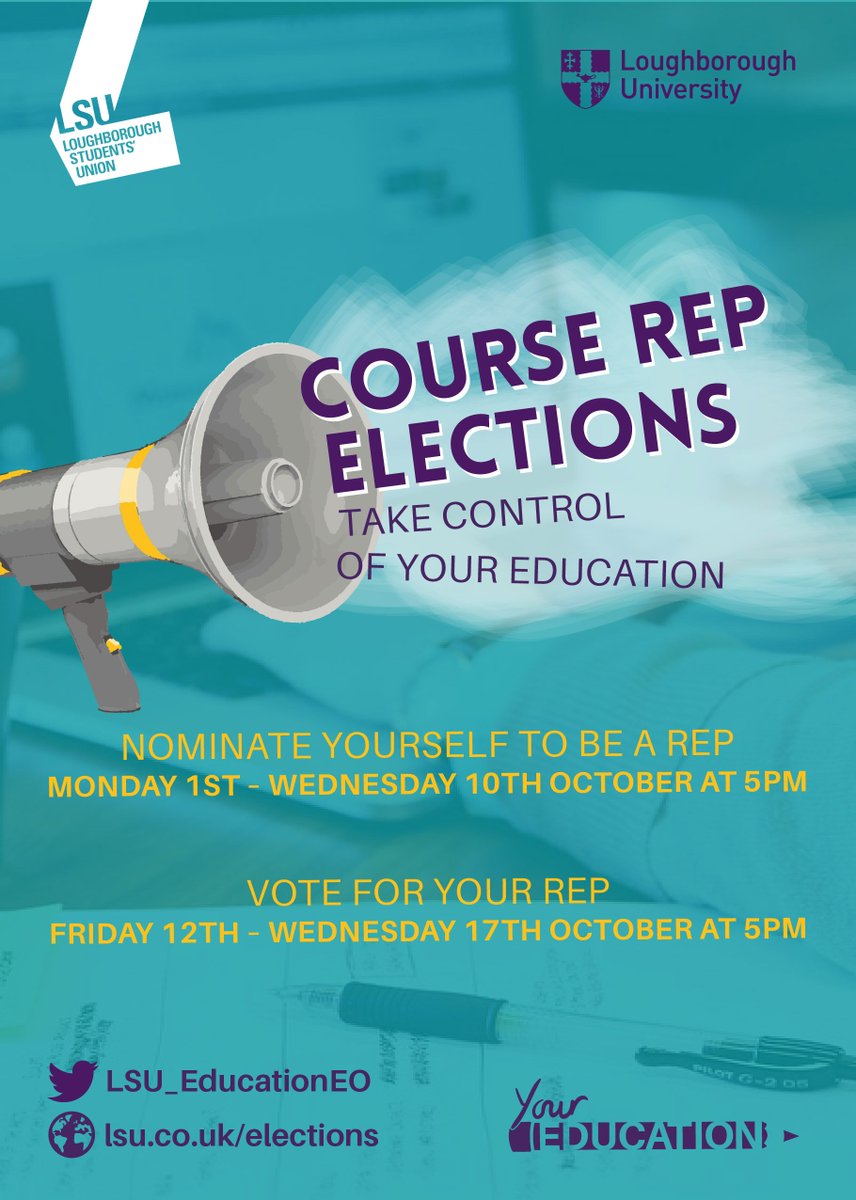 LSU_Academic's tweet photo. Only a few days left to nominate yourself to be a Course Rep! Get involved in a wonderful partnership between @LoughboroughSU and @lborouniversity making sure your views are heard. Go to https://t.co/aGiONylCFk to find out more... #LboroReps https://t.co/SVsnHCaLsp