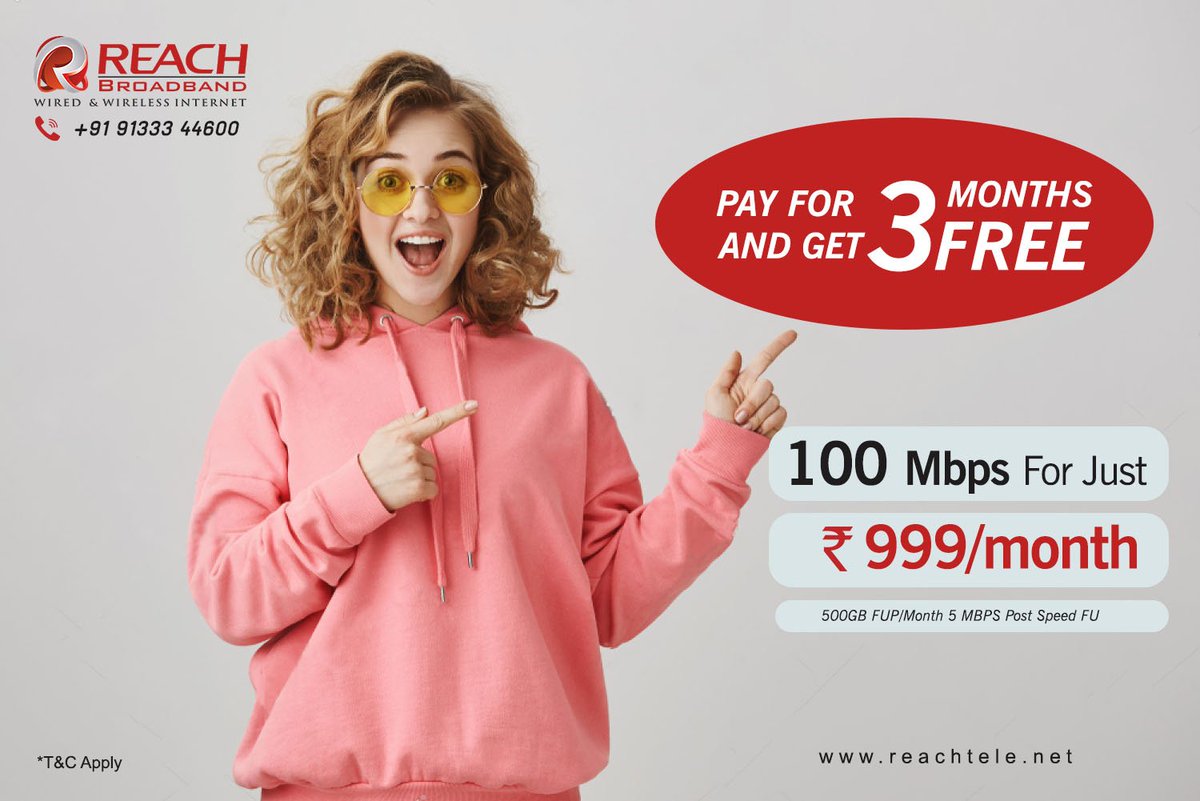 BroadbandReach's tweet photo. Enjoy the speed of 100 mbps at your home! 
@Rs/-999 Call Us Now at 91333 44600 or visit https://t.co/0DSxrHcicE
@BroadbandReach https://t.co/KepcU6QM5K