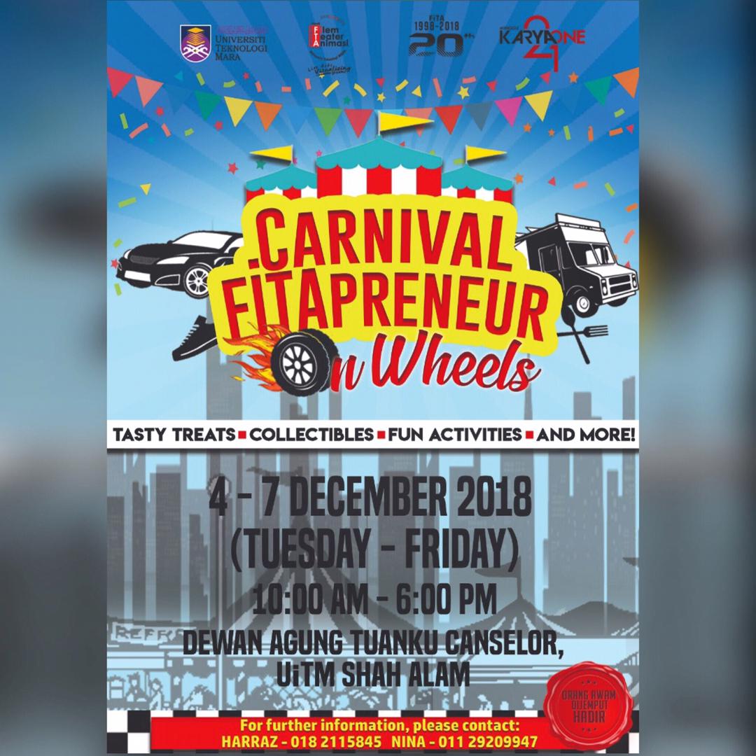 fitapreneur's tweet photo. Hi guys! FiTA KaryaOne is back and it means Carnival FiTAPreneur is also coming back to you guys! This time, our theme is ON WHEELS so there will be loads of foodtrucks, carboot sales and fun activities on the 4th-7th of December.
#carnivalfitapreneur
#onwheel #foodtruccarboot https://t.co/SbBMAgg6hZ