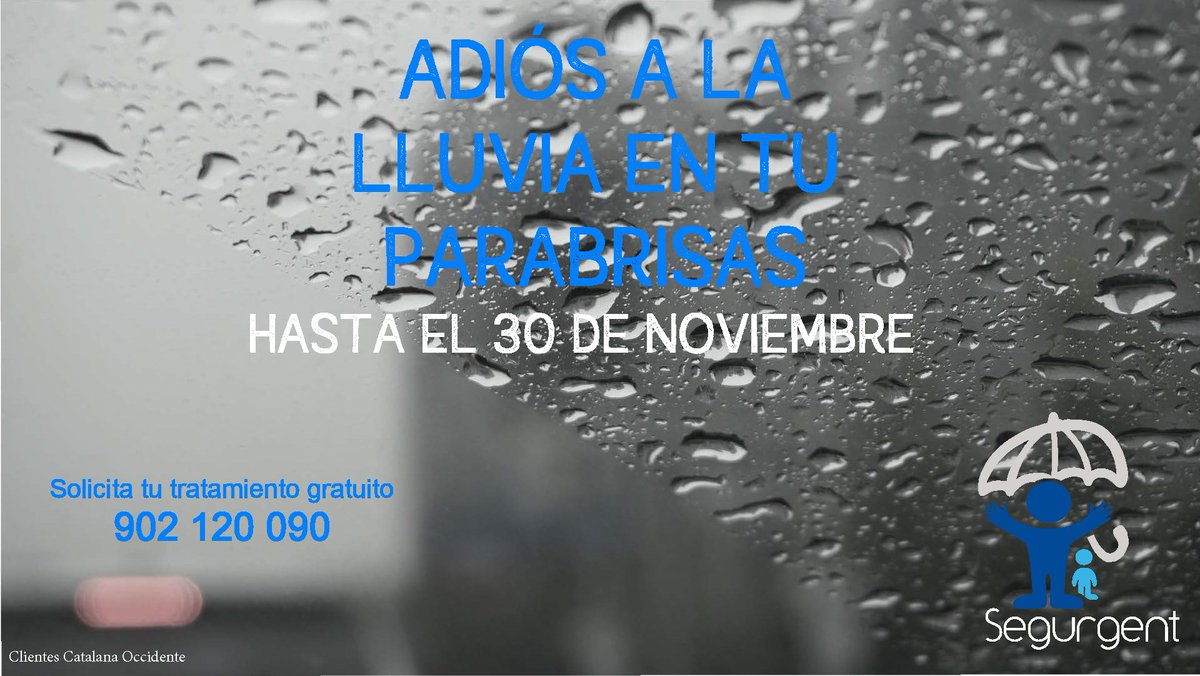 SEGURGENT's tweet photo. ☔Tratamiento Antilluvia para el parabrisas GRATUITO☔ Catalana Occidente

Llama y consulta las bases de la promoción.
☎️ 902 120 090 
#seguros #catalanaoccidente #campañaantilluvia #siemprecontigo #segurgent https://t.co/PP3O3ewDCq
