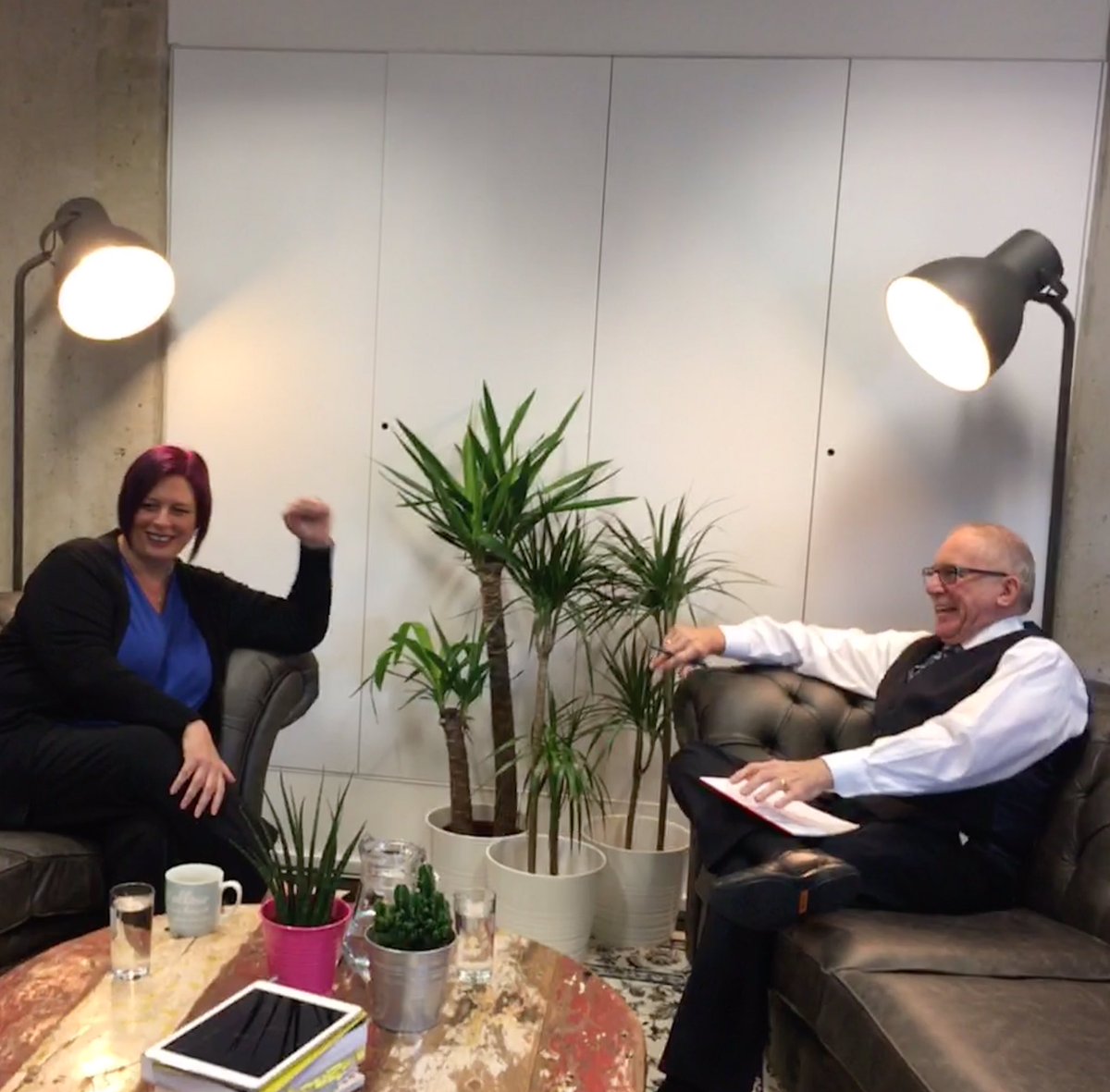JulietHailstone's tweet photo. Loving this! #HumanResources Futurist @cwingrove50 and our very own Julie Lock settling down on the @MitrefinchLtd sofas to discuss the gritty questions surrounding #HR and #flexibleworking https://t.co/b6hhrvCo1W